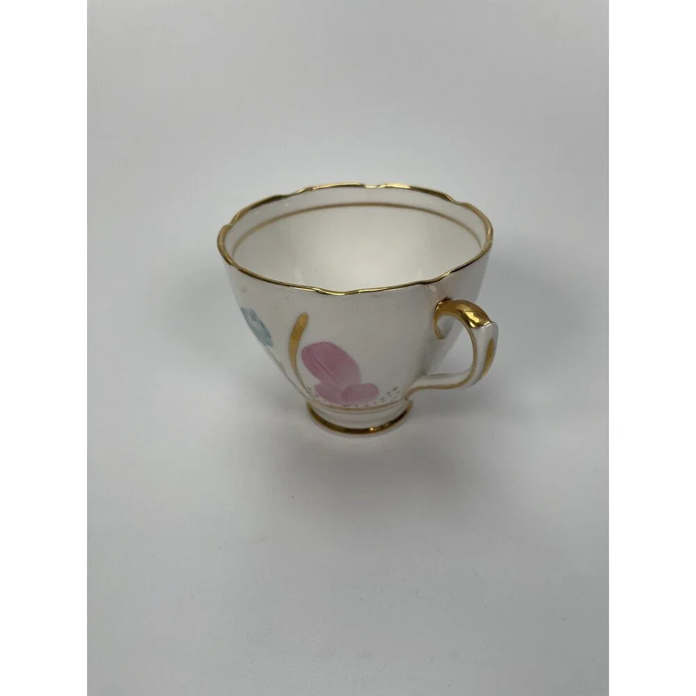 T.F & S LTD Phoenix Bone China England White Pink Flower Gold Tea Cup Saucer Set